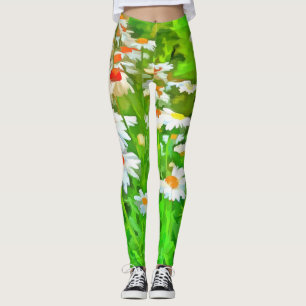 Legging Pop artístico brilhante e colorido Daisies v1 z.