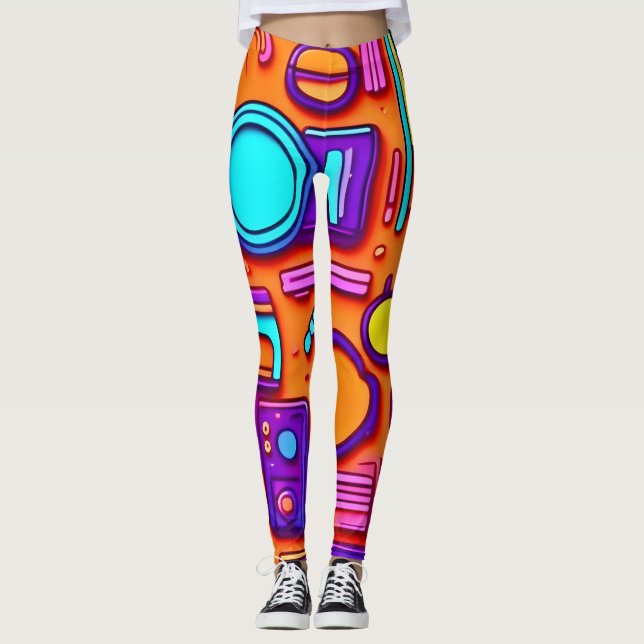 Legging Pop da Retro-Tech: Colagem de Gadgets Nostálgicos (Frente)