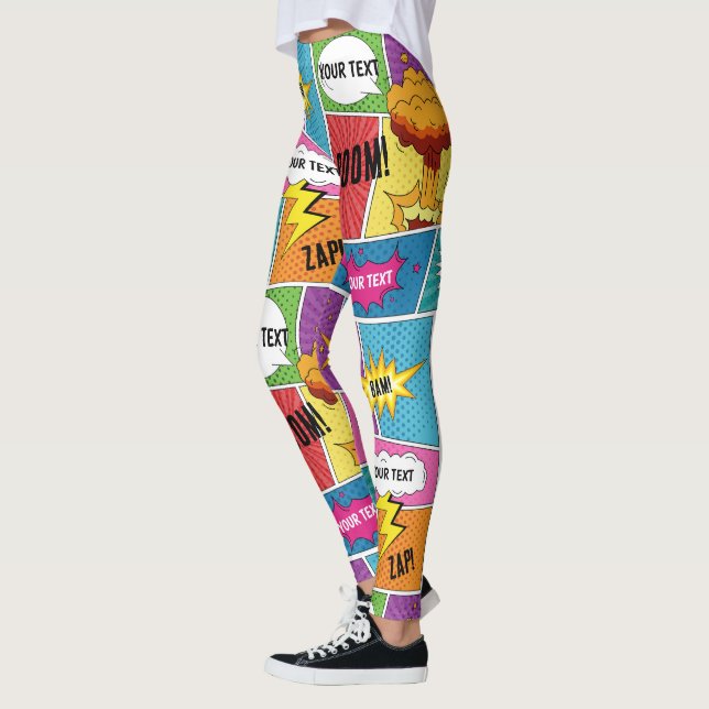 Legging Pop de Arte Personalizada do Livro Quadrado Colori (Esquerda)