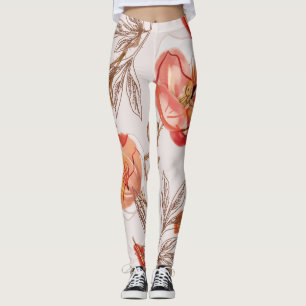 Legging Pópias de Fundo bege Pópias de Aquarela Padrão