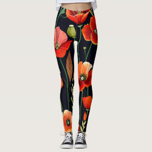 Legging Poppies de Aquarela a Preto