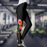 Legging Poppies de Aquarela a Preto<br><div class="desc">Pernas na moda pretas com papoilas vermelhas com aquarela em ambas as pernas</div>