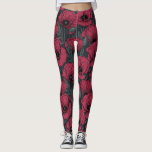 Legging Poppies em Viva Magenta<br><div class="desc">Padrão vetorial feito de papoilas desenhadas à mão.</div>