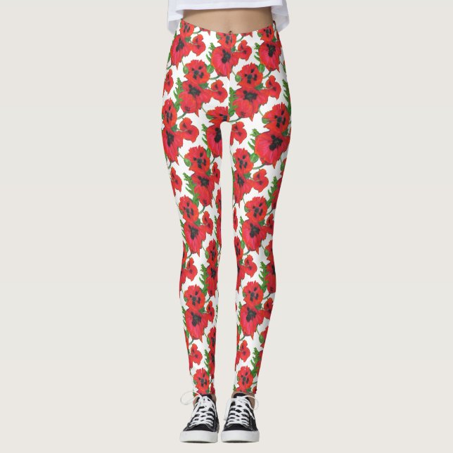 Legging Poppies Orientais Pretos e Vermelhos Personalizado (Frente)