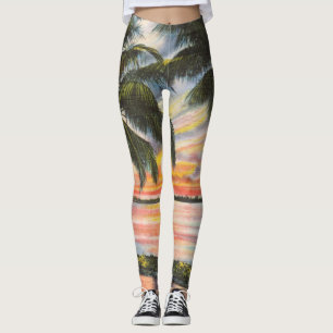 Legging Pôr do sol na Flórida com palmeiras coloridas