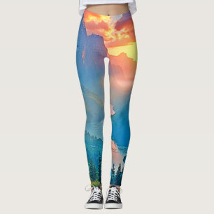 Legging Pôr do Sol na Montanha: Arte da Paz do Vale Dourad