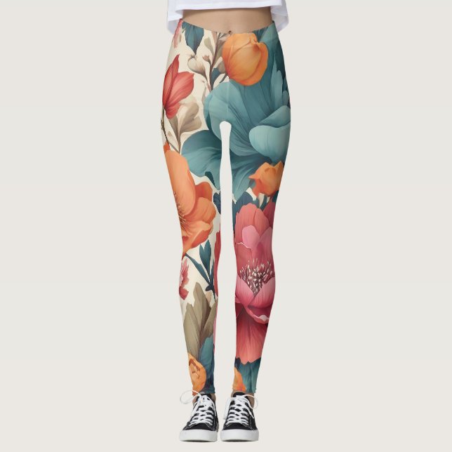 Legging Por todo o impressão com o padrão Florals (Frente)