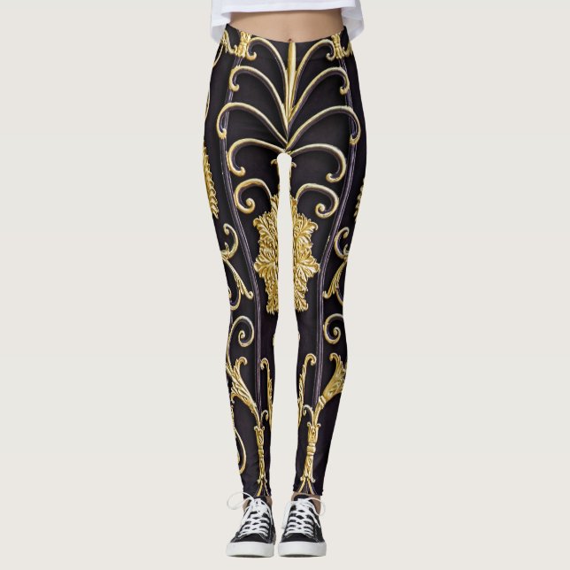 Legging Porta metálica, design de padrão intrincado. (Frente)