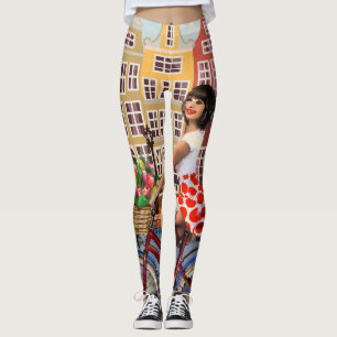 Legging Poster de Amsterdã: Batida-Pino Menina A Bicicleta