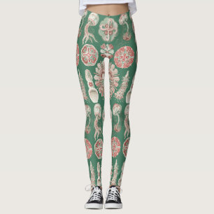 Legging Pôster Verde de Água-viva Rosa da Vida Marinha de