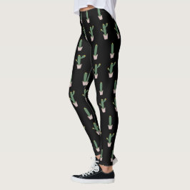 Legging Pote de Cactus Simples Padrões Pretos