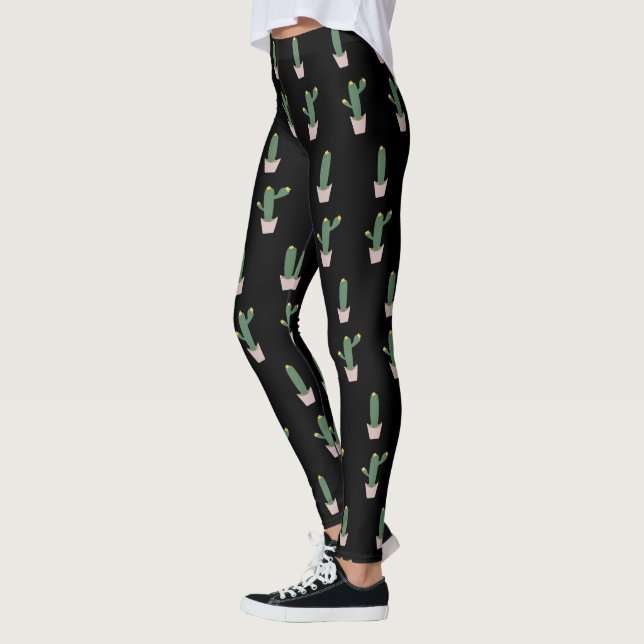 Legging Pote de Cactus Simples Padrões Pretos (Esquerda)