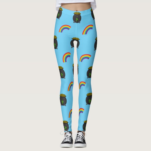 Legging Pote de Cartoon Dourado do Arco-Íris (Frente)