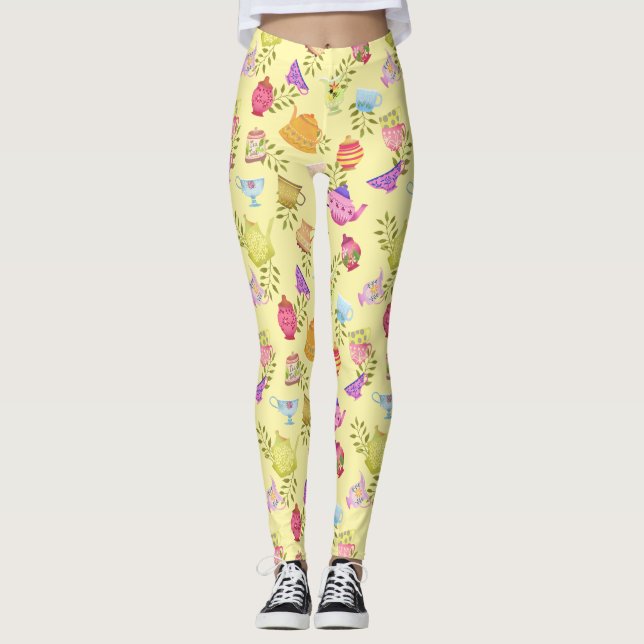 Legging Potes de chá e Copas Amarelo (Frente)