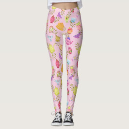 Legging Potes de chá e copos rosa