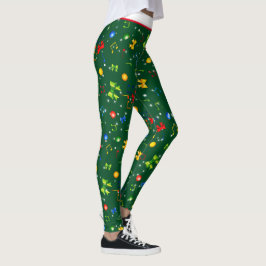 Legging Potpourri dos Elementos de Natal em GREEN