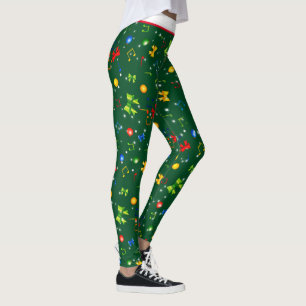 Legging Potpourri dos Elementos de Natal em GREEN