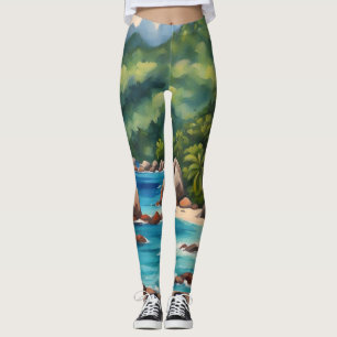 Legging Praia das Seicheles Tropicais Verde e Azul