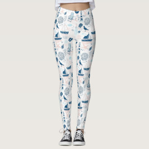 Legging Praia Náutica Verão Azul Rosa Costeiro (1)
