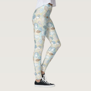 Legging Praia Padrão de Seashells Castanho Azul