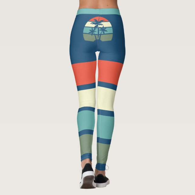 Legging Praia Tropical de Palmeiras e Sunset Retro (Verso)