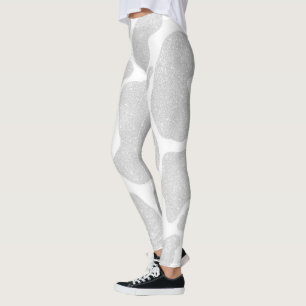 Legging Prata Branca Simples Pontos de Vaca Grandes Impres