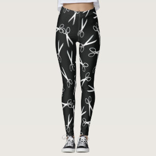 Legging Prata e Preto Padrão de Tesoura