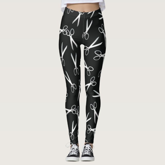 Legging Prata e Preto Padrão de Tesoura (Frente)