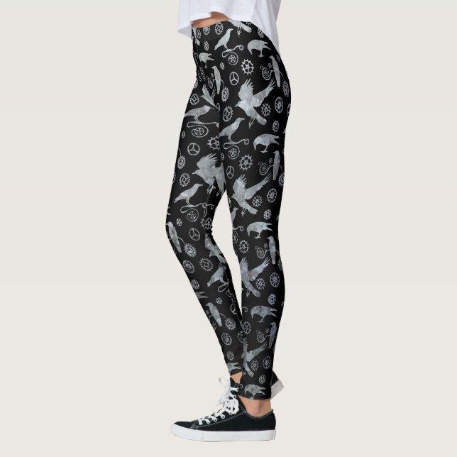Legging Prata Steampunk Zinco Corvos e Engrenagens (Esquerda)