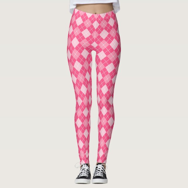 Legging Pré-disquete de Xadrez Argyle Rosa (Frente)