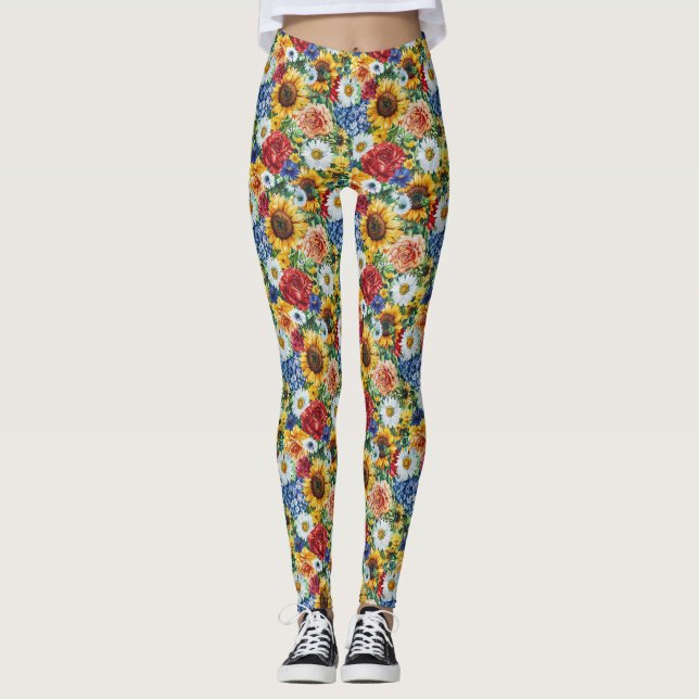 Legging Presente de Aniversário | Arranjo Floral Vibrante (Frente)