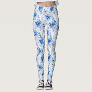 Legging Presente de Aniversário   Floral Com Flores Azuis 