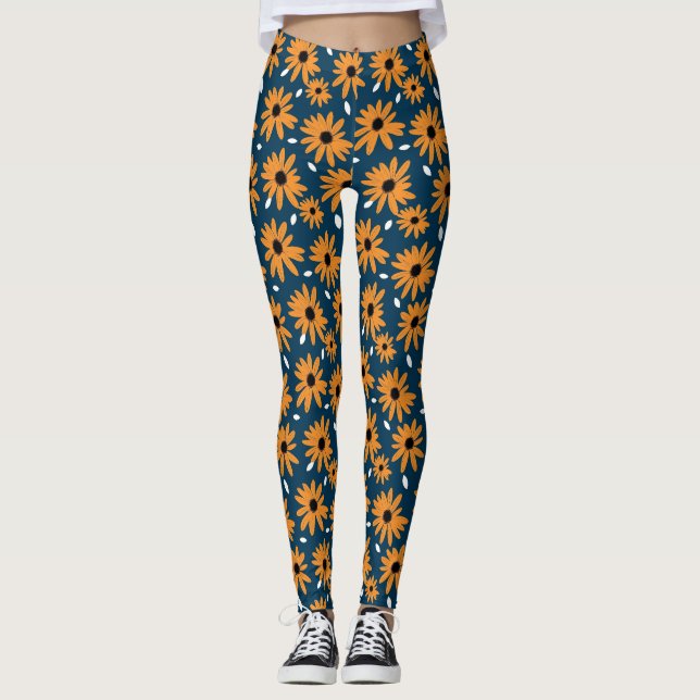Legging Presente de Aniversário | Laranja Daisy Sem Costur (Frente)