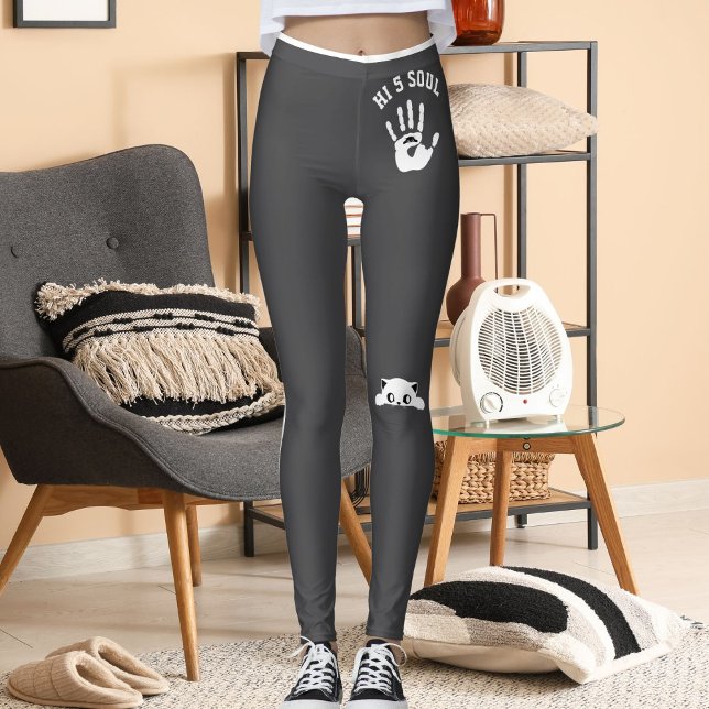 Legging Presente de Gato de Estimação Listras Cinza Branco (Criador carregado)