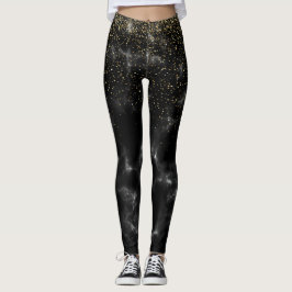 Legging Presente De Glitter Moderno Dourado E Preto