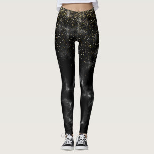 Legging Presente De Glitter Moderno Dourado E Preto