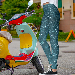 Legging Presente de Natal com Textura de Brilho Azul do Oc