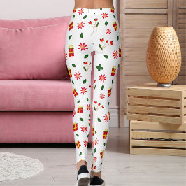 Legging Presente de padrão de flor de Natal ultra macio
