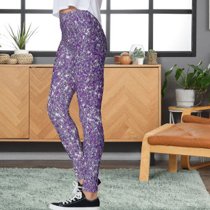Legging Presente Esportivo de Fundo com Brilho Roxo Cinza