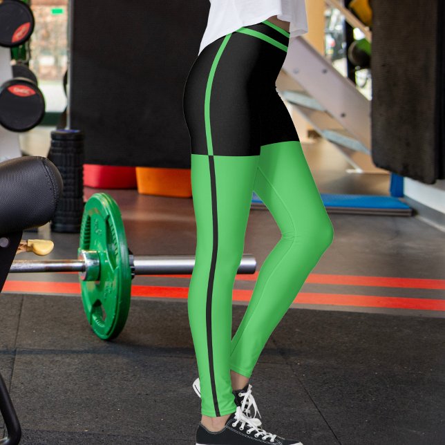 Legging Presente Personalizado com Listras Pretas e Verde  (Criador carregado)