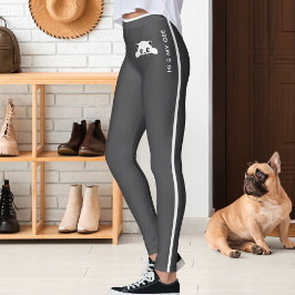 Legging Presente Personalizado de Gato Fofo Cinza e Branco