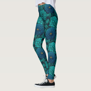 Legging Presentes do Dia das Mães Teal Yoga Dahlias Brilha