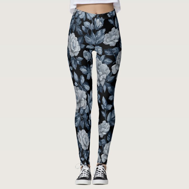 Legging Presentes Temáticos de Cardio Gardenias Prateadas  (Frente)