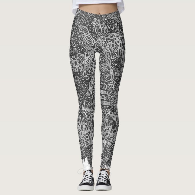 Legging Preto antigo da beleza um branco (Frente)