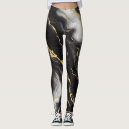 Legging Preto Branco E Dourado Mármaco Pensamentos De Pres