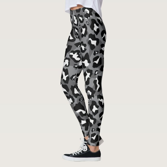 Legging Preto, branco, impressão-leopardo-cinza (Esquerda)