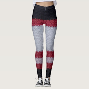 Legging Preto Branco Vermelho: Padrão de Tecido Roubado Kn