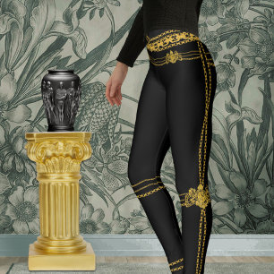 Legging Preto Chain Dourado do emblema do leão da
