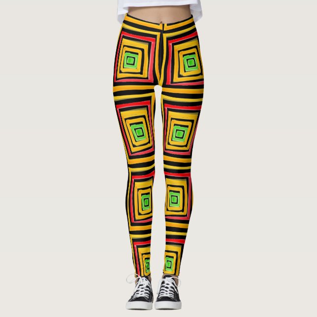 Legging Preto Com Amarelo Vermelho E Verde (Frente)