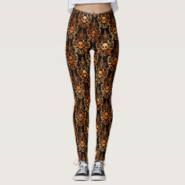 Legging Preto com crânios e Designs Ornamentados em cobre